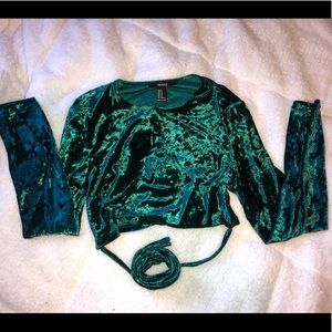 Velvet Crop-Top Long-Sleeve Shirt